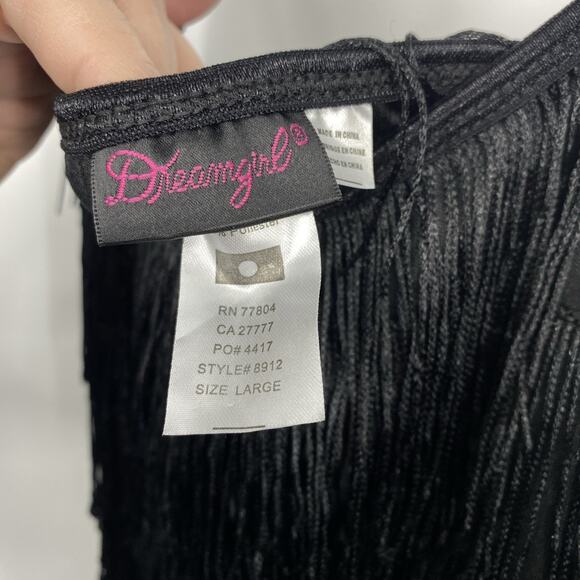 Dreamgirl Flirty Flapper Fringe Dress Black size Large Strappy 20s Gatsby Fancy - Picture 6 of 12